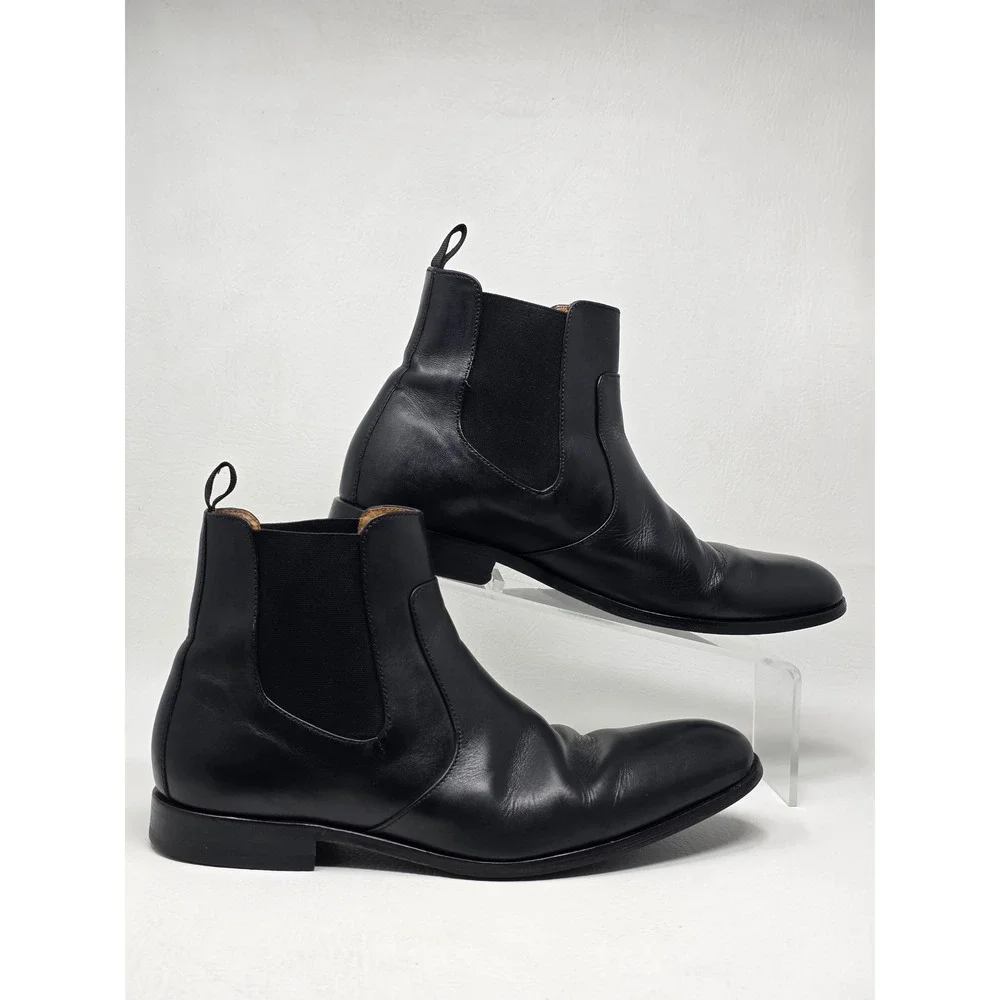 Hugo Boss Mens Black Leather Chelsea Boots 50388428 Size 9.5 Almond Toe Dress